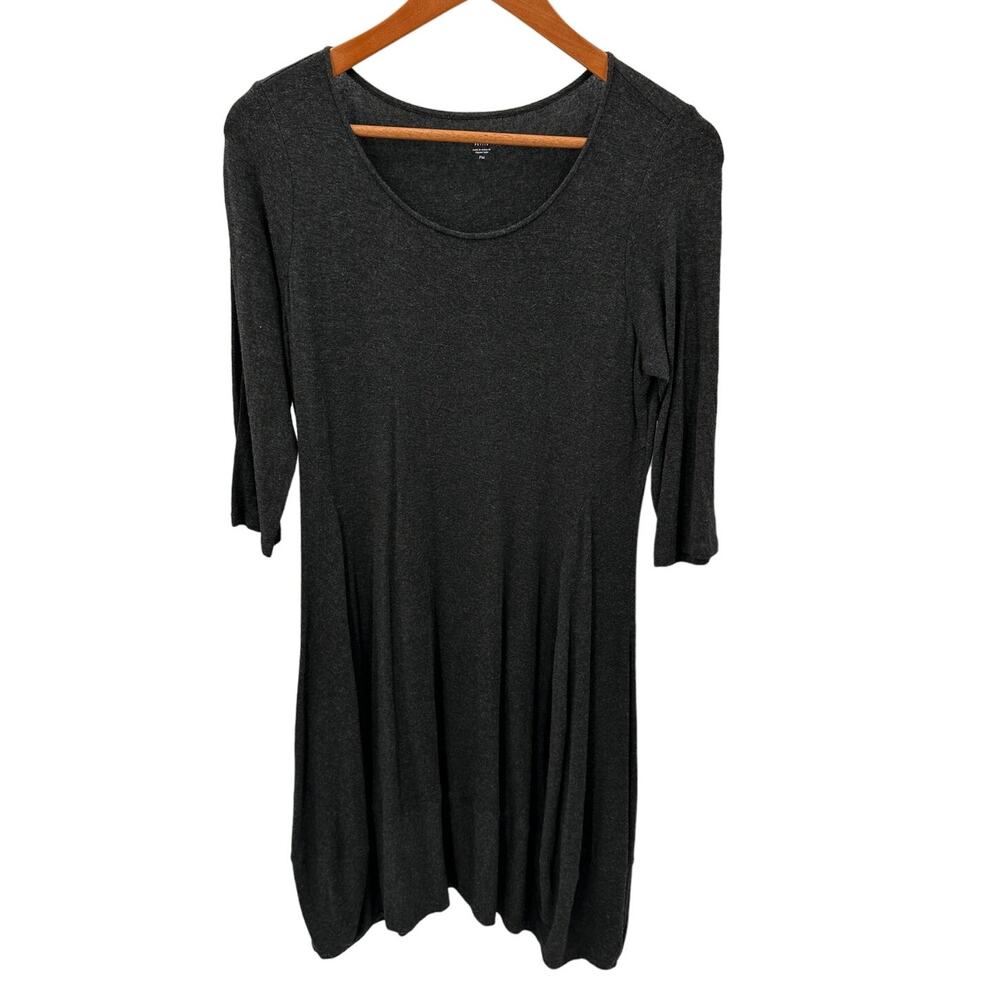Eileen Fisher Charcoal Gray Italian Yarn Stretch Jersey Dress // M Petite